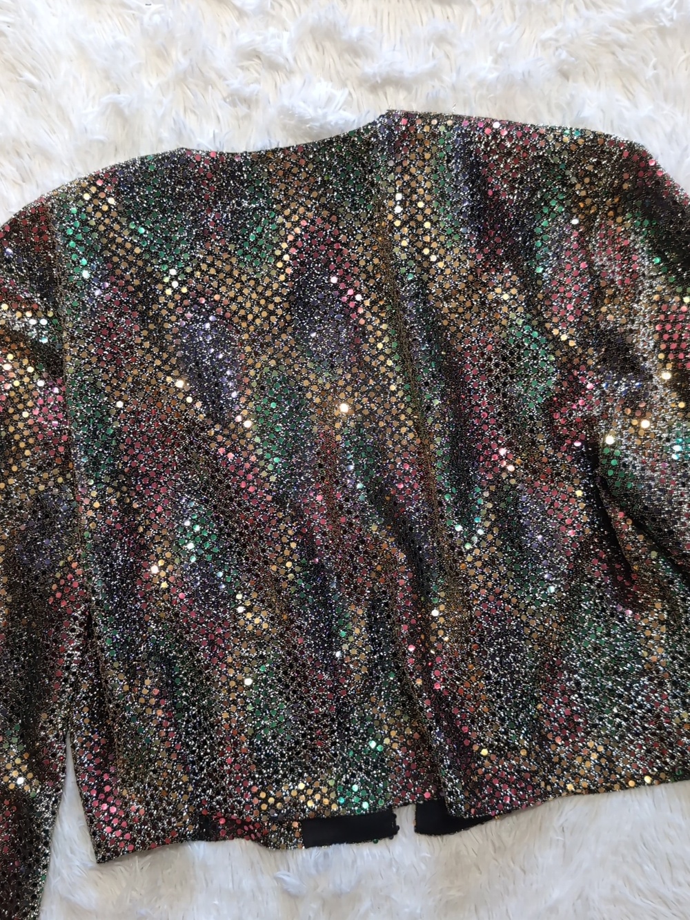 90s Rainbow Sequin Gold Sparkly Metallic John Roberts Vintage Party Jacket - Picture 7 of 10
